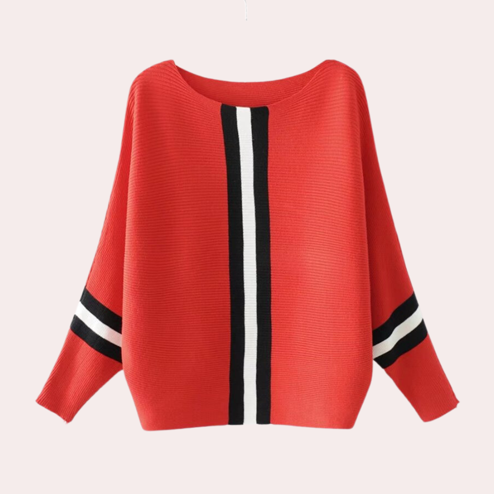 Stickad tröja - Boat Neck - Loose Fit - Vinterkläder - Damtröja