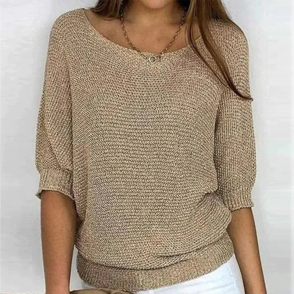 Stickad tröja | Halvärmad | Loose Fit | Stickad blus | Damkläder