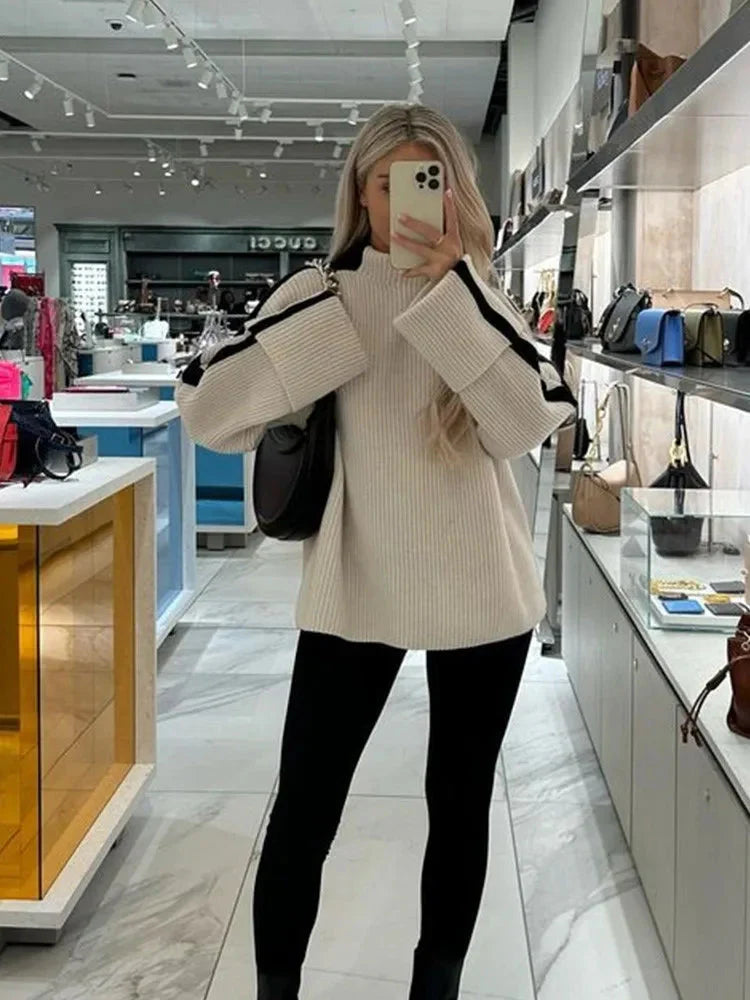 Stickad tröja - Hög hals - Pullover - Oversized tröja - Vinterkläder för kvinnor