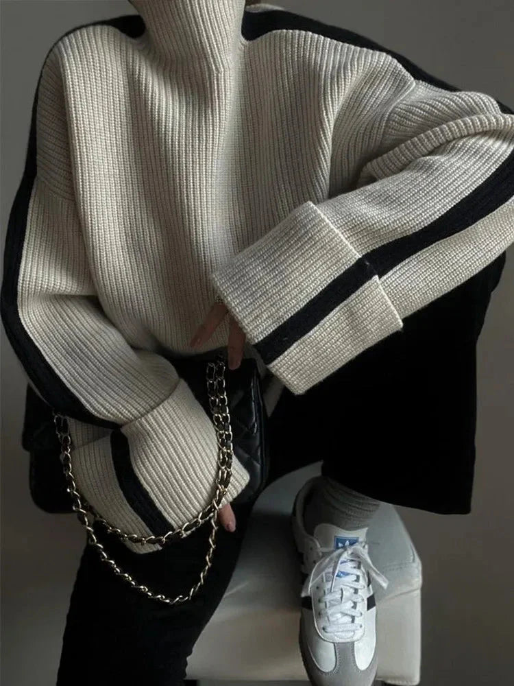 Stickad tröja - Hög hals - Pullover - Oversized tröja - Vinterkläder för kvinnor