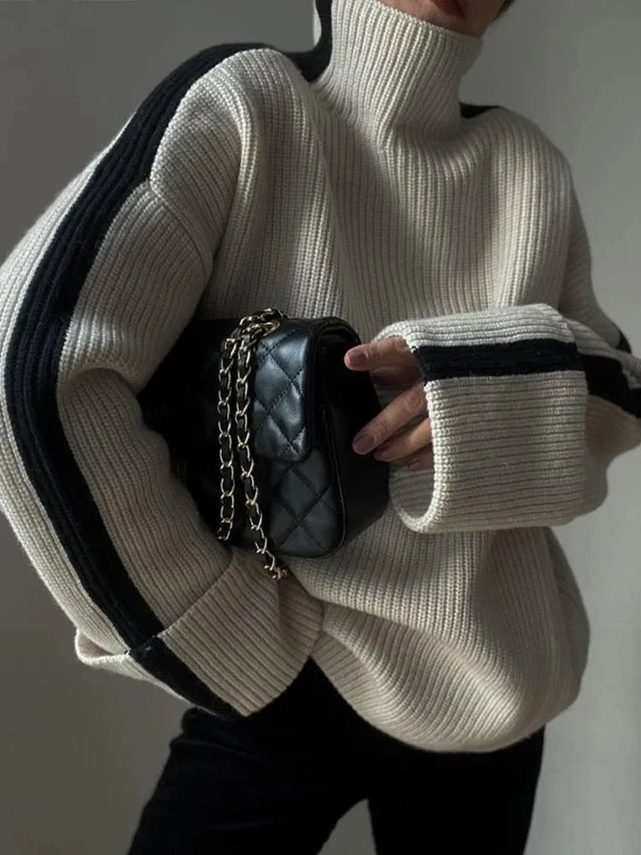 Stickad tröja - Hög hals - Pullover - Oversized tröja - Vinterkläder för kvinnor
