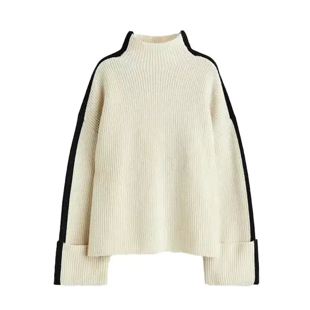 Stickad tröja - Hög hals - Pullover - Oversized tröja - Vinterkläder för kvinnor