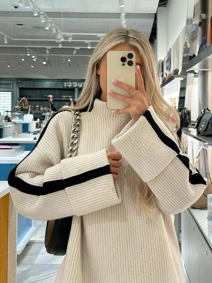 Stickad tröja - Hög hals - Pullover - Oversized tröja - Vinterkläder för kvinnor