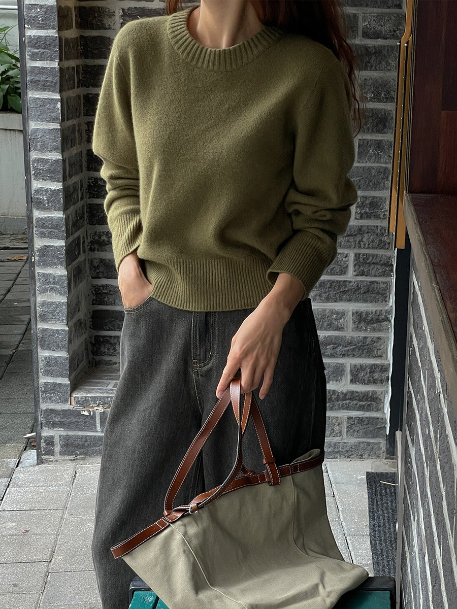 Stickad tröja - Loose Fit - Grön - Pullover - Damkläder