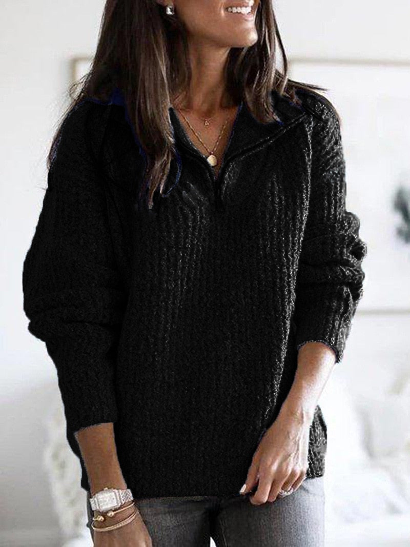 Stickad tröja | Loose Fit | Half-Zip | Vintertröja | Damkläder