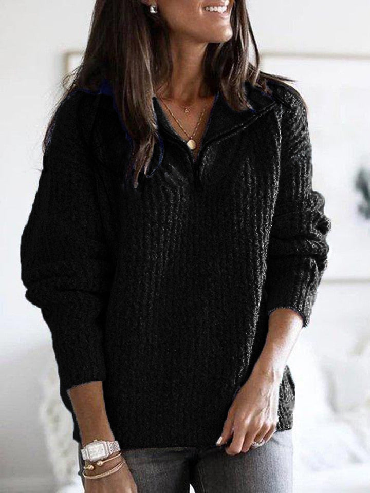 Stickad tröja | Loose Fit | Half-Zip | Vintertröja | Damkläder