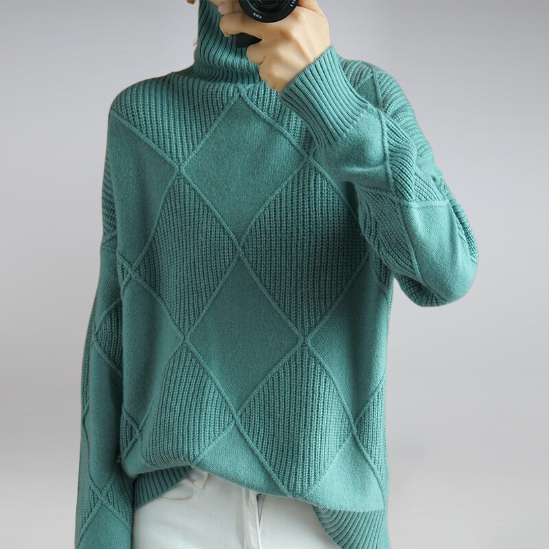 Stickad tröja | Loose Fit | Kashmir | Turtleneck | Damtröja