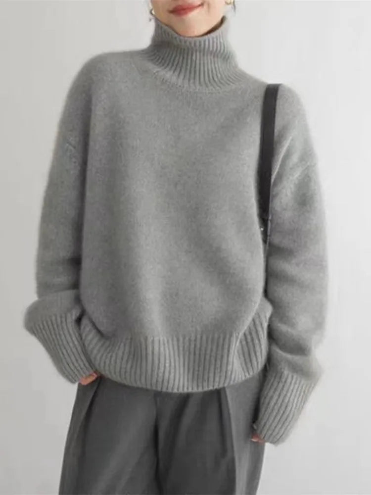 Stickad tröja | Oversized | Turtleneck | Roll Neck Jumper | Damstickat