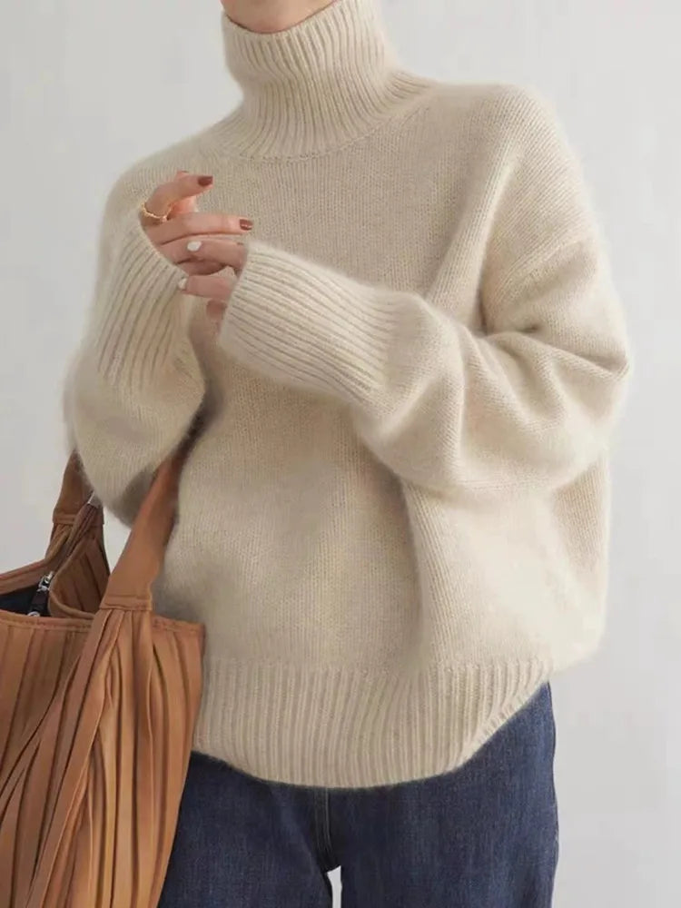 Stickad tröja | Oversized | Turtleneck | Roll Neck Jumper | Damstickat