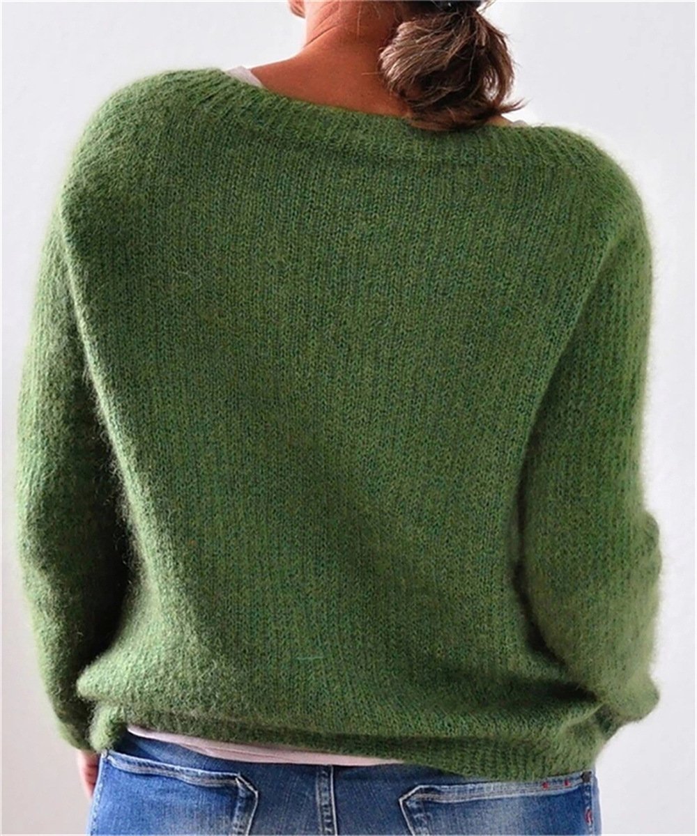Stickad tröja | Varm | Grön | Pullover | Damstickad tröja