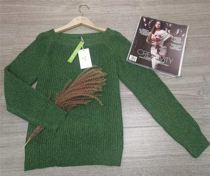Stickad tröja | Varm | Grön | Pullover | Damstickad tröja