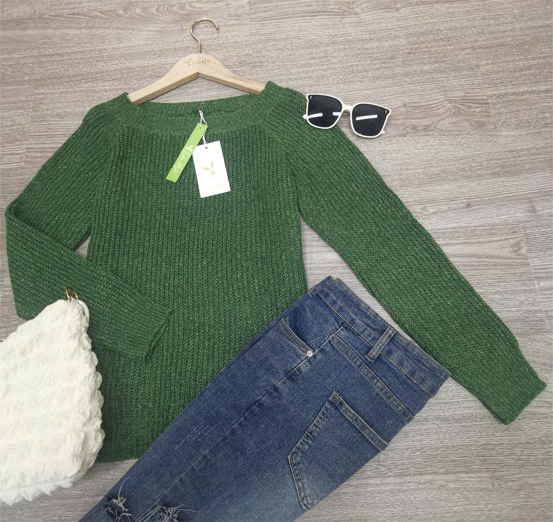 Stickad tröja | Varm | Grön | Pullover | Damstickad tröja