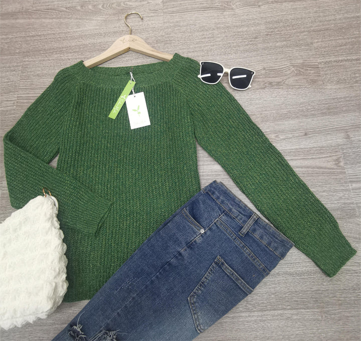 Stickad tröja | Varm | Grön | Pullover | Damstickad tröja
