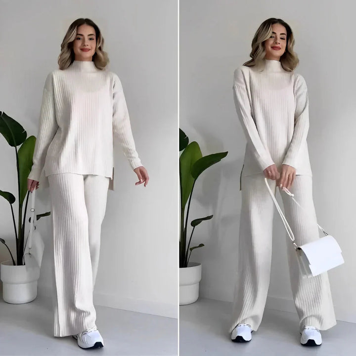 Stickad tvådelad uppsättning | Loose Fit | Turtleneck | Stickad Co-Ord Set | Loungewear för kvinnor