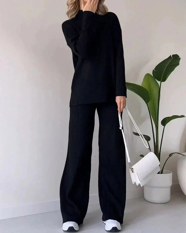 Stickad tvådelad uppsättning | Loose Fit | Turtleneck | Stickad Co-Ord Set | Loungewear för kvinnor
