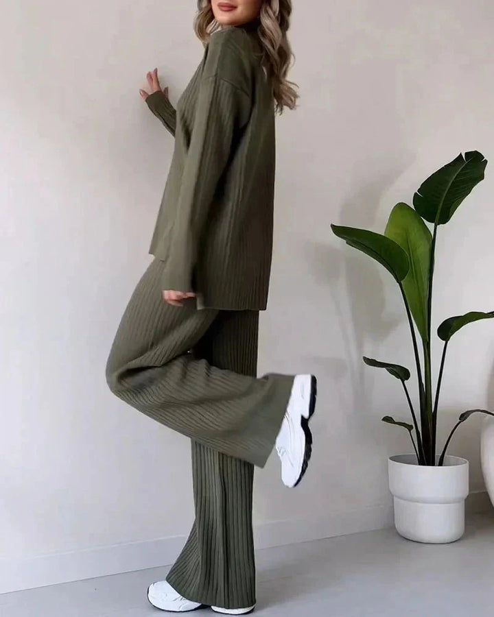 Stickad tvådelad uppsättning | Loose Fit | Turtleneck | Stickad Co-Ord Set | Loungewear för kvinnor