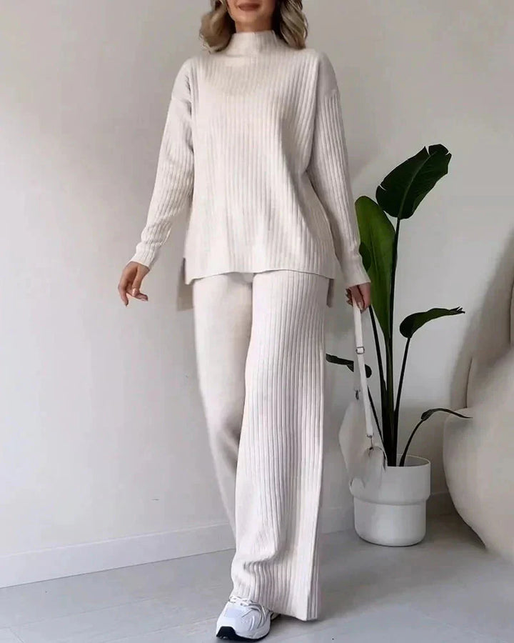 Stickad tvådelad uppsättning | Loose Fit | Turtleneck | Stickad Co-Ord Set | Loungewear för kvinnor