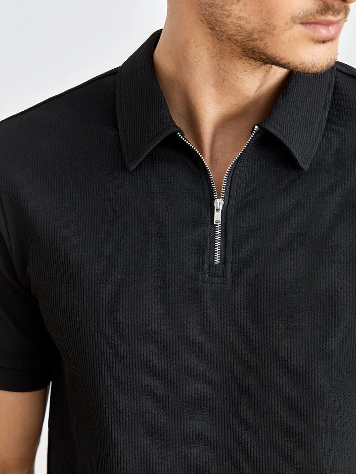 Herr Poloshirt med Dragkedja - Kort Ärmar