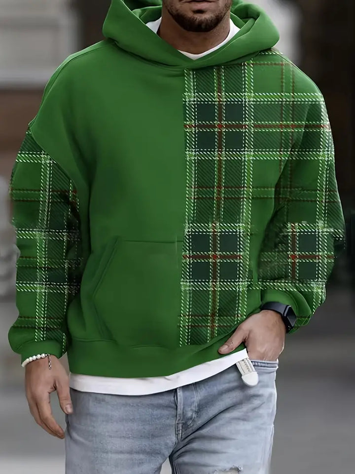 Mäns Hoodie Rutigt Mönster