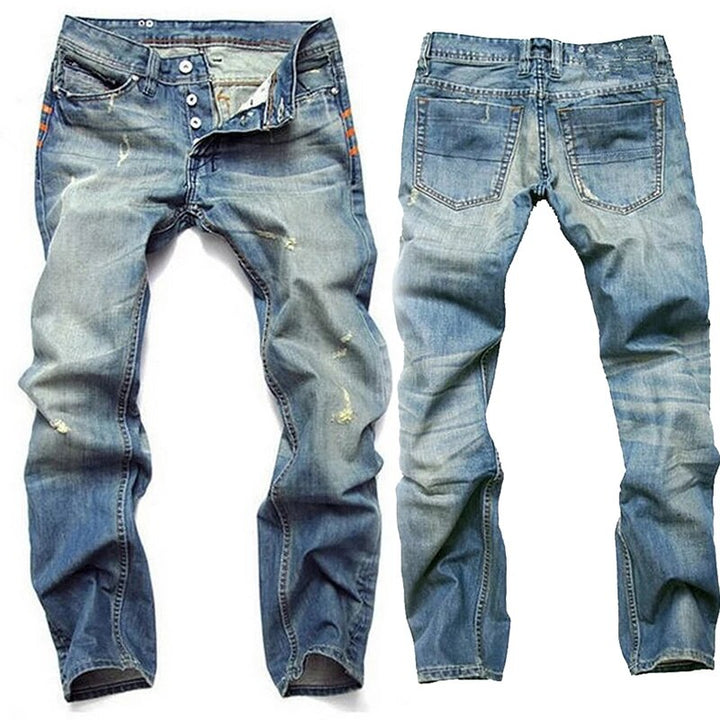 Herrjeans med rak passform och slitna detaljer - Dewey