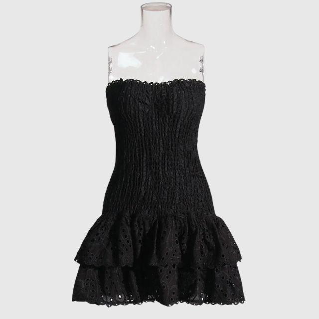 Strapless Klänning - Shirred - Ruffle - Miniklänning - Sommarklänning