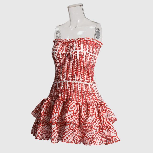 Strapless Klänning - Shirred - Ruffle - Miniklänning - Sommarklänning
