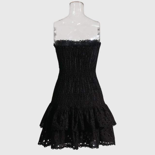 Strapless Klänning - Shirred - Ruffle - Miniklänning - Sommarklänning