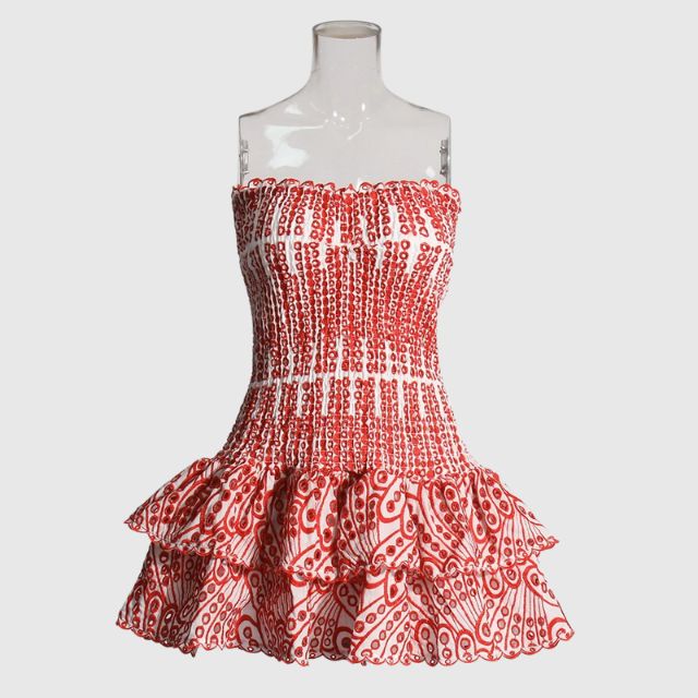 Strapless Klänning - Shirred - Ruffle - Miniklänning - Sommarklänning