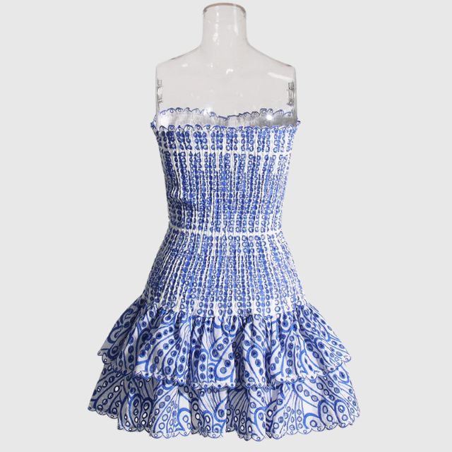 Strapless Klänning - Shirred - Ruffle - Miniklänning - Sommarklänning