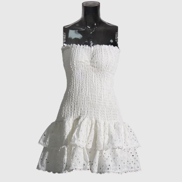 Strapless Klänning - Shirred - Ruffle - Miniklänning - Sommarklänning