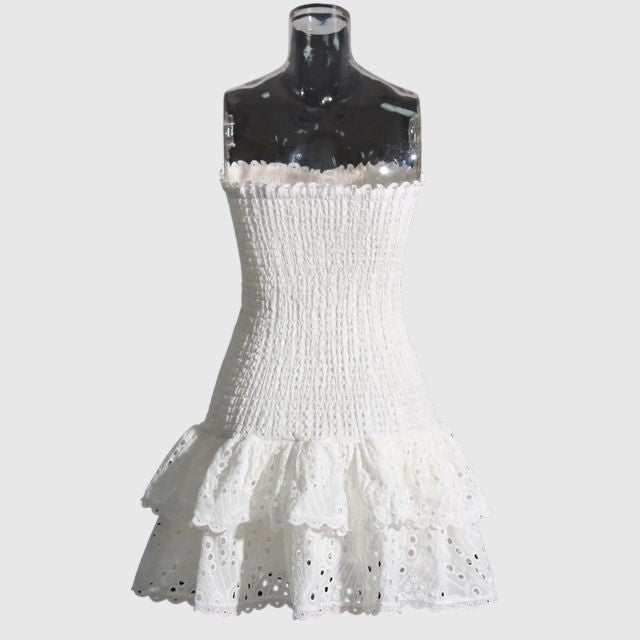 Strapless Klänning - Shirred - Ruffle - Miniklänning - Sommarklänning