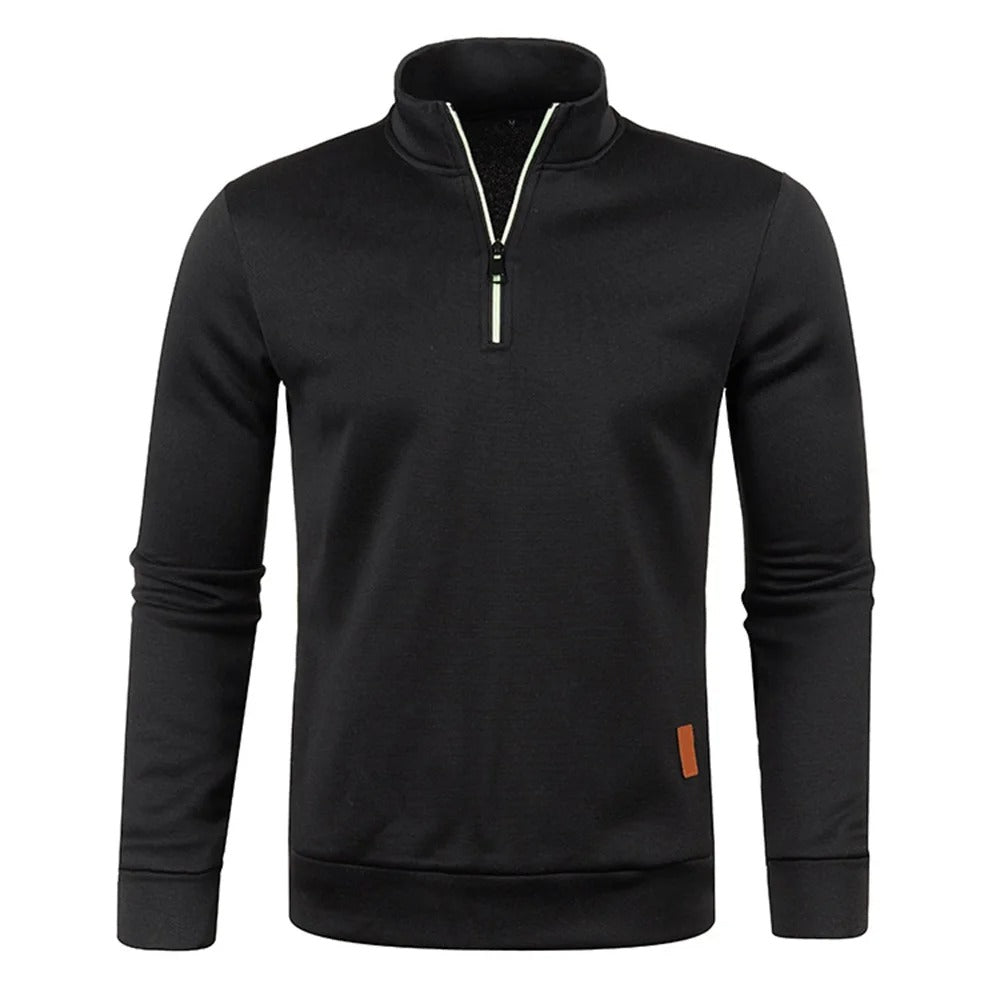 Herrpullover med halv dragkedja i tjockt tyg