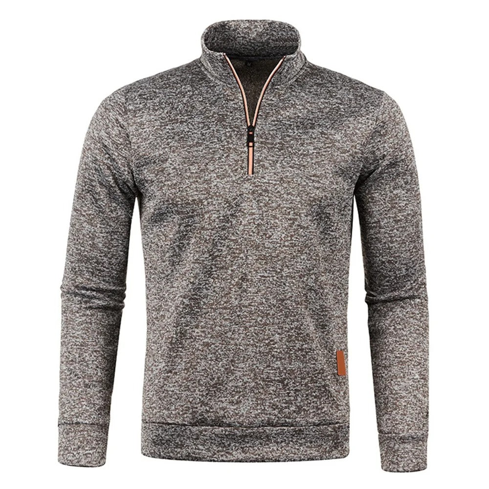 Herrpullover med halv dragkedja i tjockt tyg