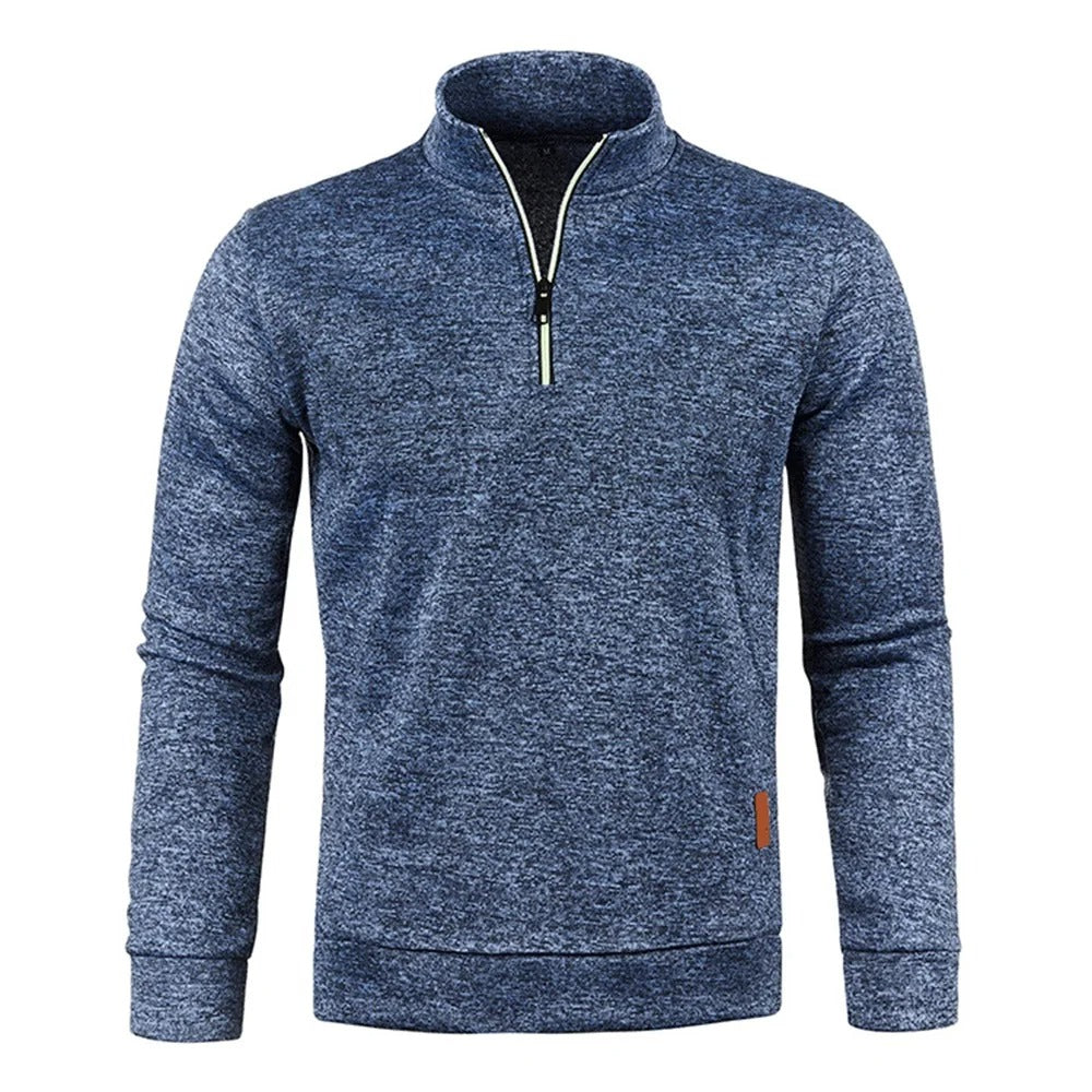Herrpullover med halv dragkedja i tjockt tyg
