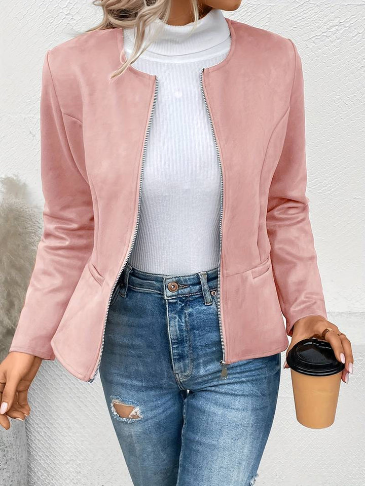 Suede Jacket - Zip-Up - Crew Neck - Sommarjacka - Damjacka