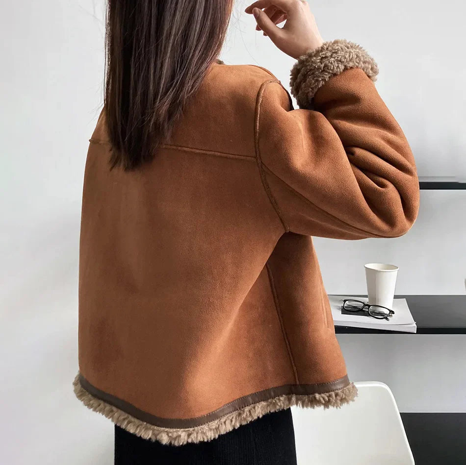 Suedette-jacka - Fleecefodrad - Faux Suede - Jacka med sherpa - Vinterjacka för dam