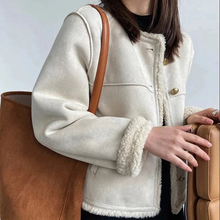 Suedette-jacka - Fleecefodrad - Faux Suede - Jacka med sherpa - Vinterjacka för dam