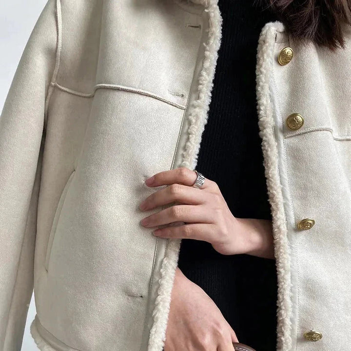 Suedette-jacka - Fleecefodrad - Faux Suede - Jacka med sherpa - Vinterjacka för dam