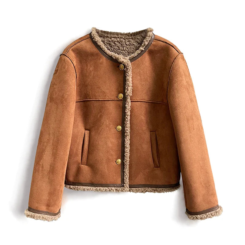 Suedette-jacka - Fleecefodrad - Faux Suede - Jacka med sherpa - Vinterjacka för dam