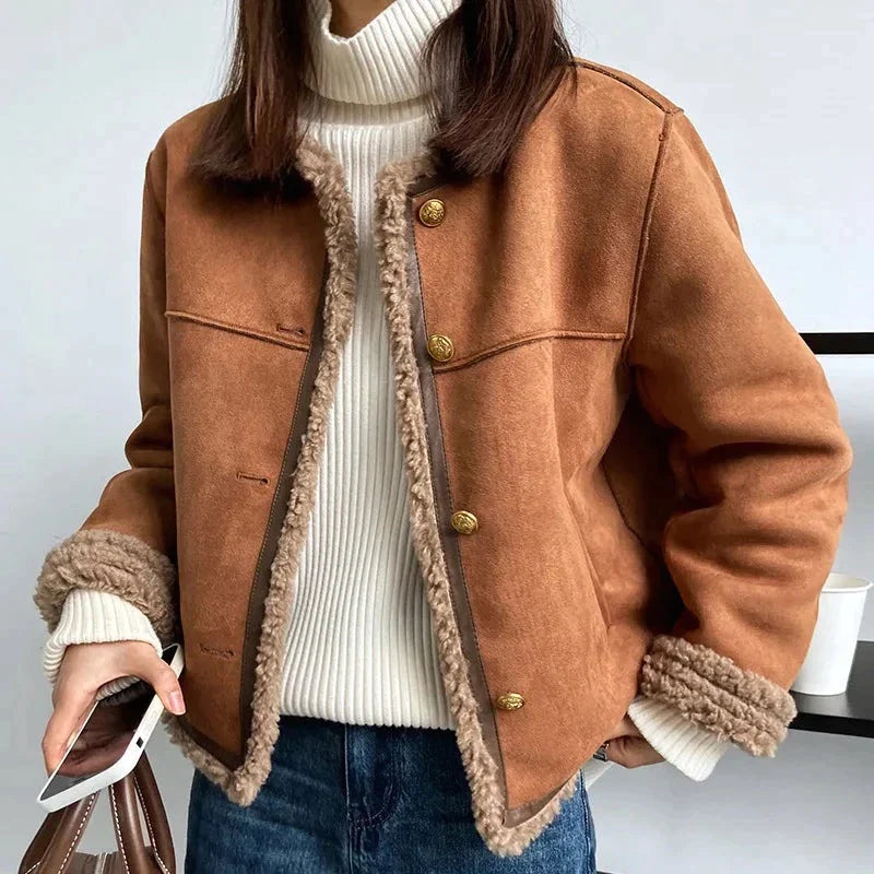Suedette-jacka - Fleecefodrad - Faux Suede - Jacka med sherpa - Vinterjacka för dam
