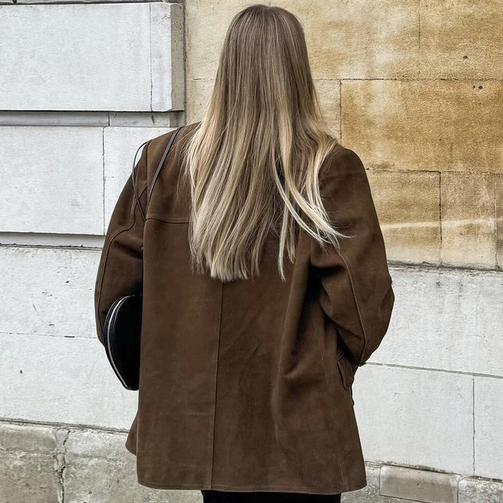 Suedette-jacka - Överdimensionerad vintage mockajacka för dam i höst