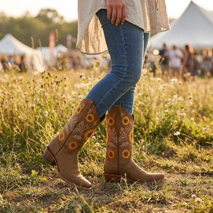 Solrosbroderad western-cowboystövel - Yvette