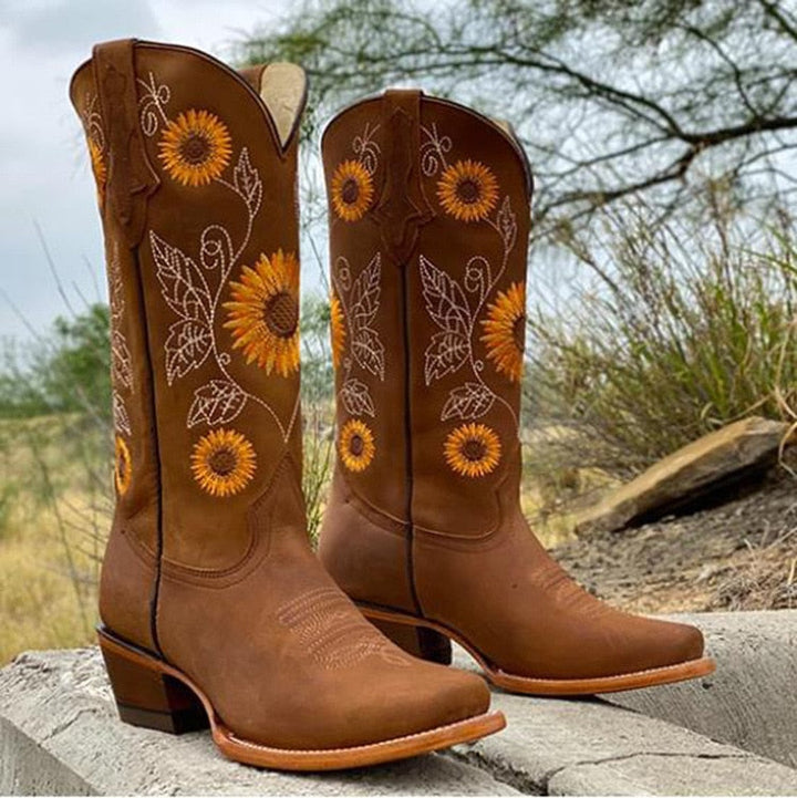 Solrosbroderad western-cowboystövel - Yvette