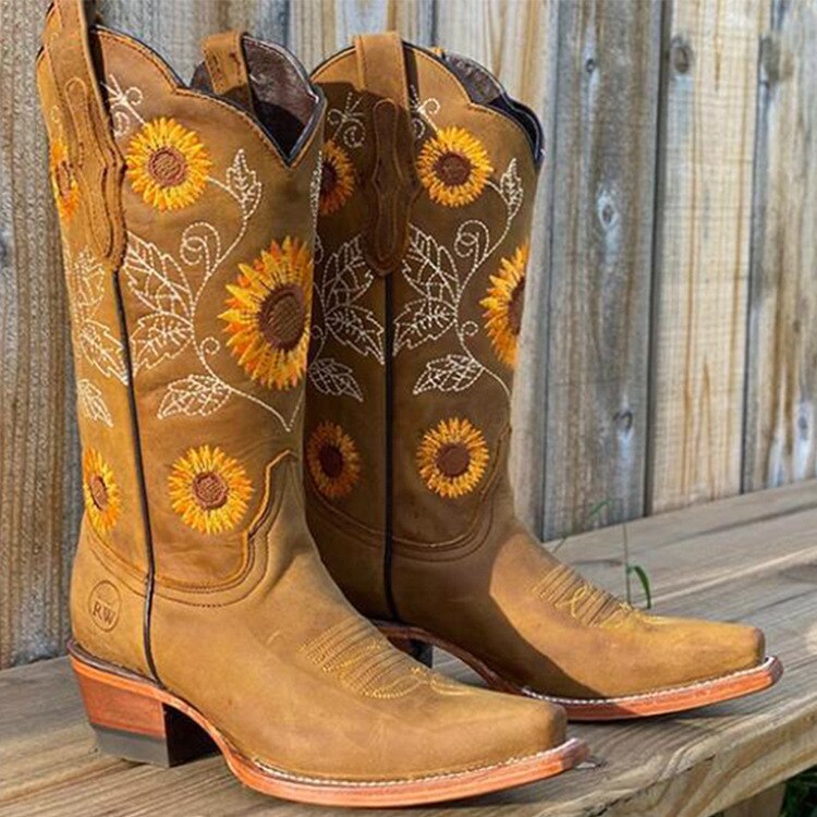 Solrosbroderad western-cowboystövel - Yvette