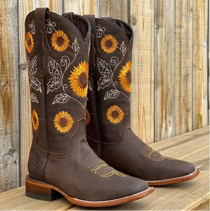 Solrosbroderad western-cowboystövel - Yvette