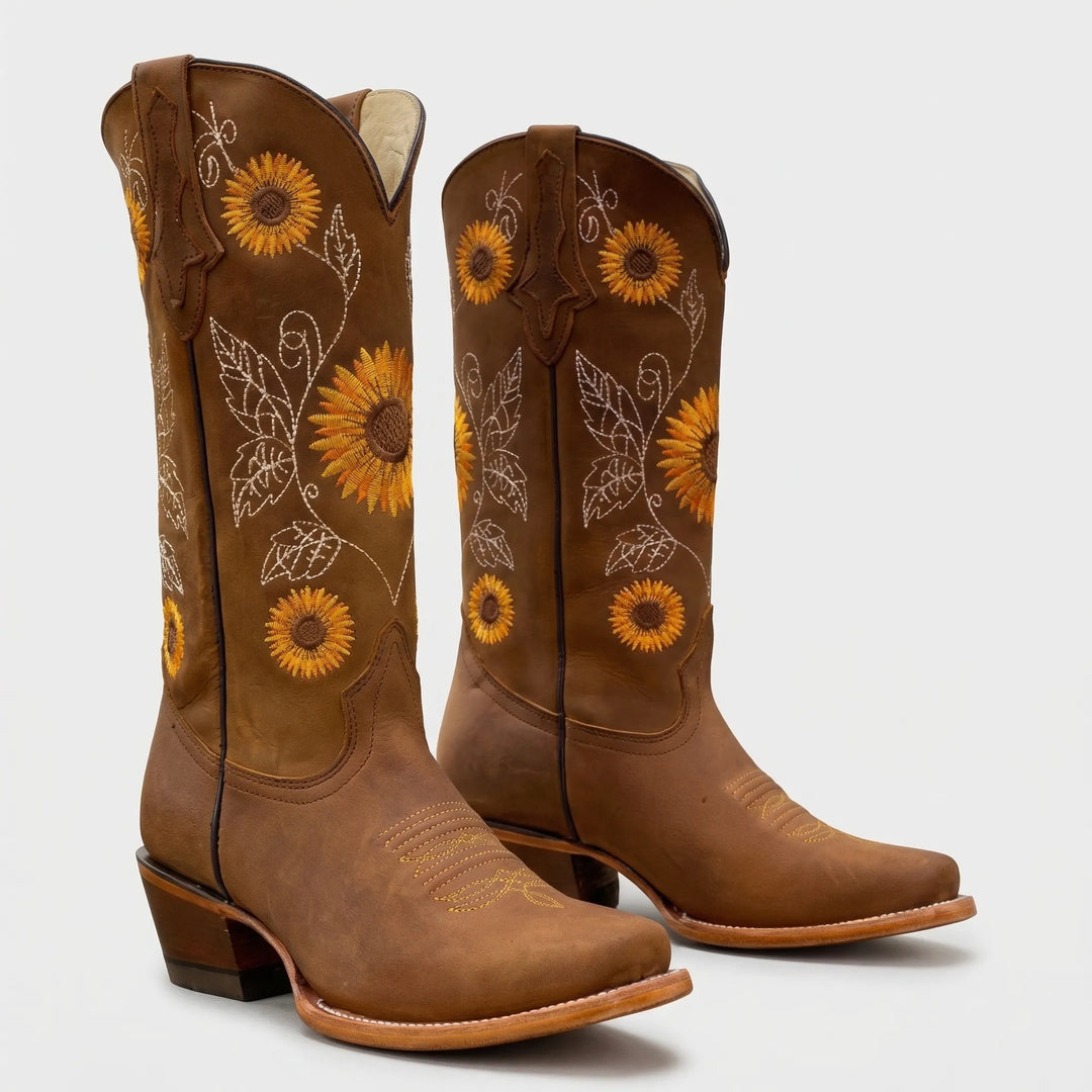 Solrosbroderad western-cowboystövel - Yvette