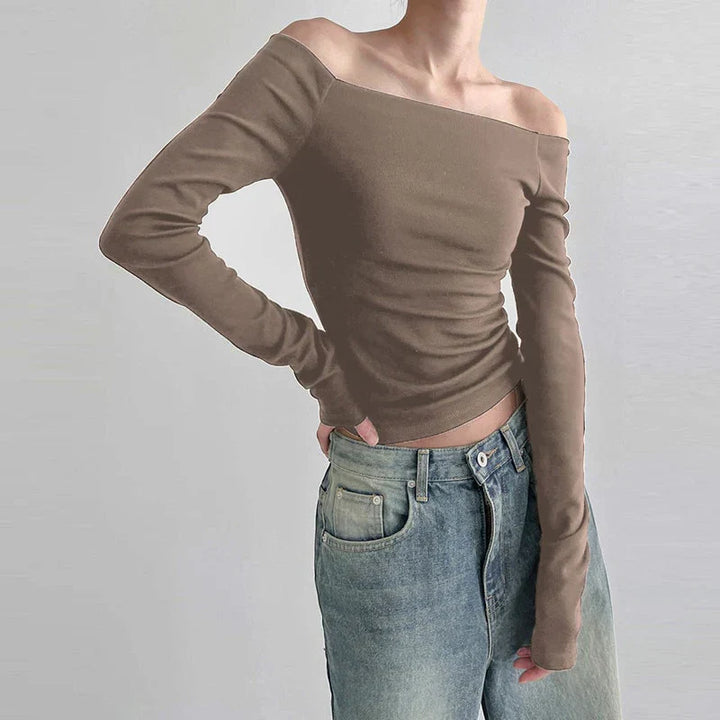 Dam Off-shoulder Topp i Svart med Långa Ärmar