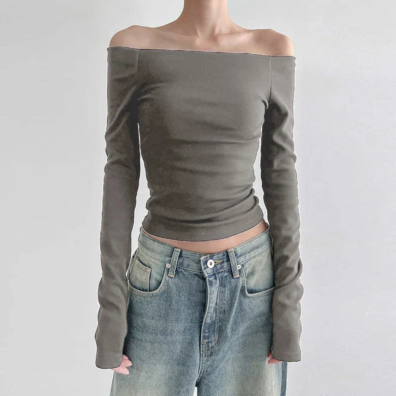 Dam Off-shoulder Topp i Svart med Långa Ärmar