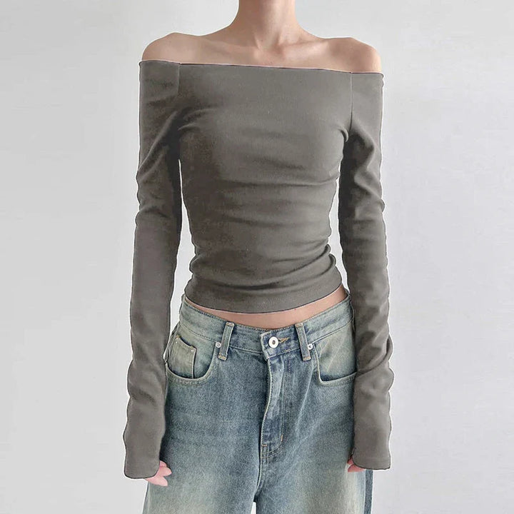 Dam Off-shoulder Topp i Svart med Långa Ärmar