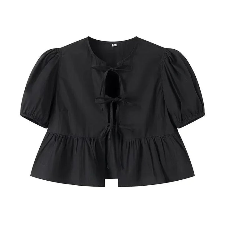 Kvinnors Ruffle Crop Top med Framtid Rosett i Svart/Vit